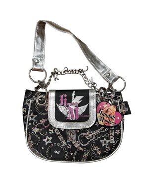 Hannah Montana black and silver purse, pink highlights and charms